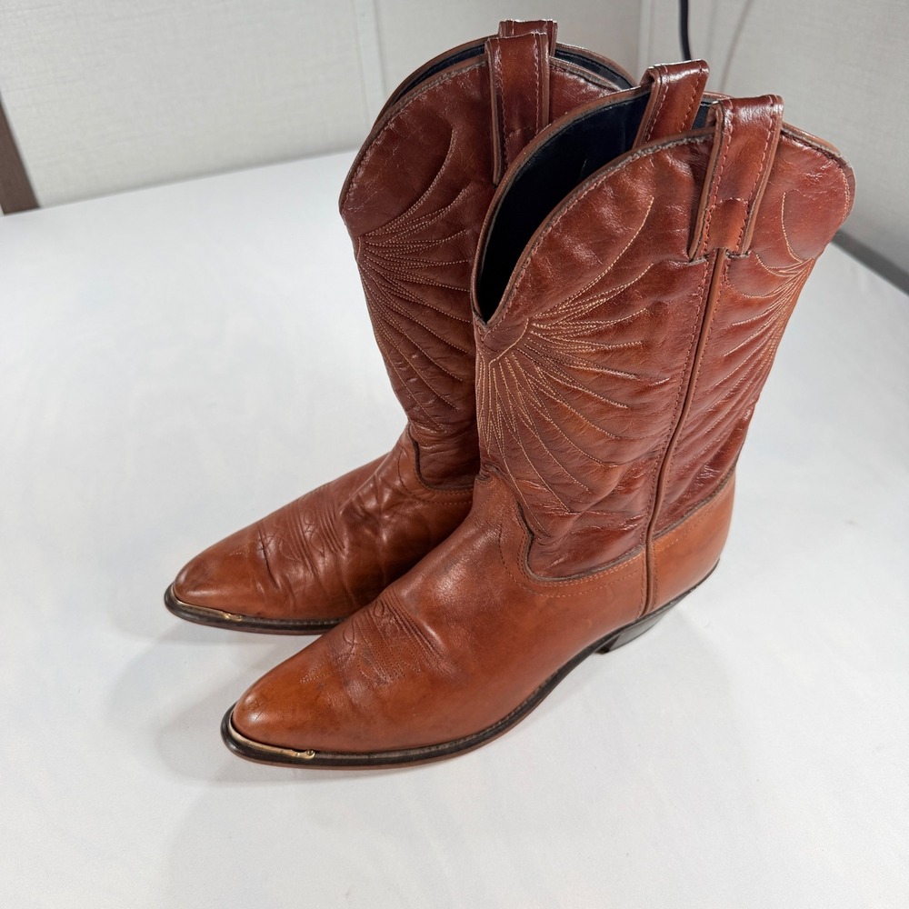 Laredo Western Boots Mens 10 Tan Leather Sunburst Stitch Pointed Toe Cowboy